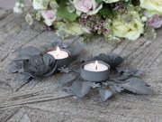 Zinkový antik svietnik na 2 čajové sviečky Flower - 28*14*2,5cm