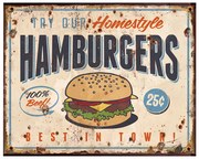 Béžová antik nástenná kovová ceduľa Hamburgers - 25*1*20 cm