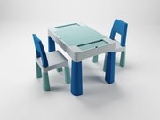 Detský stolček s dvoma stoličkami TEGGI MULTIFUN - tyrkysový/tmavo modrý/sivý