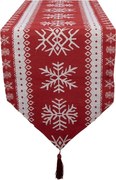 Červený látkový behúň s vločkami a strapcom - 33*180 cm