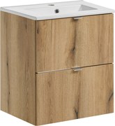 Comad Kúpeľňová skrinka s keramickým umývadlom Nova Oak II 50 cm - dekor duba
