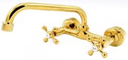 Gamma Retro C, nástenná drezová batéria s výtokom v tvare C, zlatá lesklá, GMA-BROS-C-GD