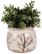 Béžový keramický obal na kvetináč s kvetmi a vtáčikmi Birdie M - Ø 16*13 cm