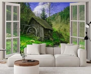 Gario Fototapeta Okno - pohľad na chatu v lese Materiál: Vliesová, Rozmery: 210 x 150 cm