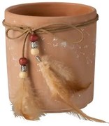 Hnedý keramický kvetináč s pierkami-menší - 11,5*11,5*12 cm