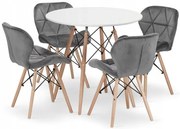 Jedálenský stôl TODI biely 80 cm so štyrmi stoličkami LAGO sivé