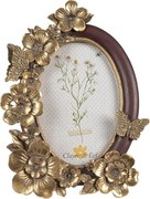 Hnedo-zlatý fotorámik s kvetmi a motýlikmi - 16*3*22 cm / 10*15 cm