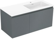 Mexen Rivel, kúpeľňová skrinka 100 cm s pravým umývadlom Otis, 1S, 1D, drážkovaná, grafitová/biela matná, 91A23-10047-3-BBFF66-W18P01