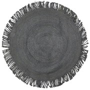 Čierny jutový koberec so strapcami Fringe - Ø120 * 1cm