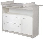 Biela nízka detská komoda v dekore duba s prebaľovacím pultom 117x98 cm Julia – Roba