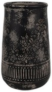 Čierno-sivá keramická váza s kvetmi - Ø 15*23 cm