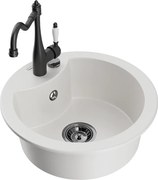 Mexen Diego granitový jednokomorový drez s kuchynskou batériou Carla, Biela - 6512-20-670700-70