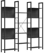 Knižnica so 14 policami s kovovým rámom, polica na knihy, 24 x 158 x 166 cm, čierna