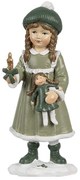 Zelená dekorácia dievčatko so sviečkou a bábikou - 5*5*13 cm