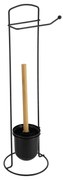 Stojan na toaletný papier a WC kefu Black Bamboo, čierna/s drevenými prvkami, O