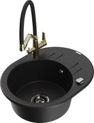 Mexen Kevin granitový jednokomorový drez s kuchynskou batériou Duo, Čierna - 6517-77-671701-57-B