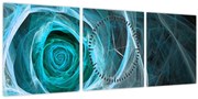 Obraz - Abstraktné ruže modrá s čiernym pozadím (s hodinami) (90x30 cm)