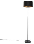 Stojaca lampa čierna s tienidlom z čierneho zamatu so zlatom 35 cm - Parte
