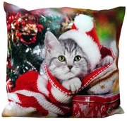 Vankúšová obliečka Vianočná mačka 40x40 cm