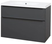 Mereo, Mereo Mailo, kúpeľňová skrinka s umývadlom z liateho mramoru 101 cm, antracit, čierne madlo, MER-CN532MB