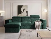 Zelená rohová sedačka na každodenné spanie Napoli s veľkým úložným priestorom.