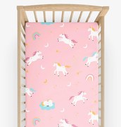 Goldea bavlnená napínacia plachta do detskej postieľky - veselí jednorožci 60 x 120 cm