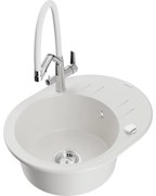 Mexen Kevin, granitový drez 586x458x190 mm, 1-komorový a biela batéria Duo, biela, 6517-20-671701-02