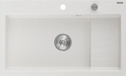 Mexen Omar granitový drez 1-komorový 800 x 480 mm, biely, sifón chróm - 6520801005-20