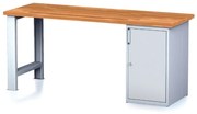 Dielenský pracovný stôl MECHANIC I, pevná noha + dielenská skrinka na náradie, 2000 x 685 x 880 mm, sivé dvere