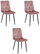 Set troch jedálenských stoličiek LIBRA zamatové, ružové / čierne nohy (3 ks)