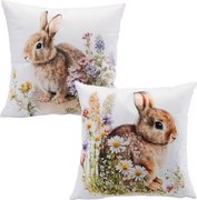 Sada 2 ks obliečok na vankúšiky ZAJAČCI V TRÁVE 40 x 40 cm