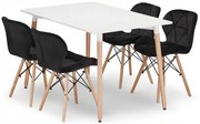 Jedálenský stôl ADRIA biely so štyrmi stoličkami LAGO zamatové čierne