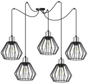 Závesné svietidlo Nuvola Spider 4, 5x čierne drôtené tienidlo, ch
