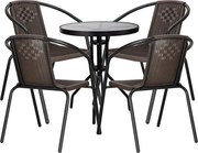 Kovová záhradná súprava Springos – 4 stoličky a stôl so sklenenou doskou