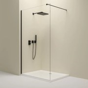 Erga Paris, sprchová zástena Walk-In 140x200 cm, 8mm číre sklo, čierny profil, ERG-V02-PARIS-140x200-CL-BK