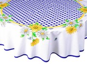 Obrus celoročný, Gerbera, modrý, priemer 140 cm.