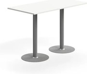Barový stôl ALVA, 1400x700x900 mm, s kotvením do zeme, HPL, strieborná/biela