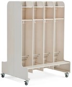 Šatňová stena s policami a vešiakom EBBA, obojstranná, mobilná, 8 sekcii, biela