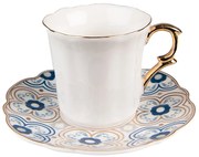 Biela porcelánová šálka s farebným tanierikom - Ø 12*7 / 95 ml