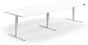 Výškovo nastaviteľný rokovací stôl QBUS, ovál, 3200x1200 mm, biely rám, biela