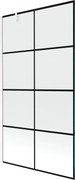 Mexen Next, vaňová zástena 1-krídlová 100 x 150 cm, fixné krídlo, 6 mm číre sklo s čiernym vzorom, biely profil, 895-100-000-00-77-20