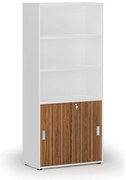 Kombinovaná kancelárska skriňa PRIMO WHITE, zasúvacie dvere na 2 poschodia, 800 x 420 x 1781 mm, biela/orech