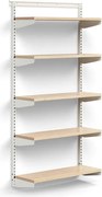 Nástenný regál RELY, základná sekcia, laminátové police, 1800x900x300 mm, biela/dub