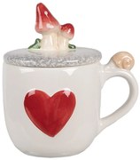 Biely hrnček so srdiečkom a viečkom s hubami - 14*10*9 /15 cm / 400 ml
