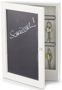 Skrinka na kľúče, vešiak na kľúče s tabuľou, drevená, biela BLACKBOARD