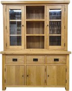 Príborníková zostava z masívu - Dubová komoda s vitrínou, 2ks, 150 x 44 x 200 cm