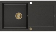 Mexen Leo, drez granitový 900x500x190 mm, 1-komorový, čierna-zlatá metalíza so zlatým sifónom, 6501901010-75-G