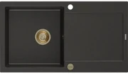 Mexen Leo, drez granitový 900x500x190 mm, 1-komorový, čierna-zlatá metalíza so zlatým sifónom, 6501901010-75-G