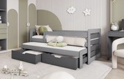 Detská posteľ z masívu borovice TOMÁŠ II s prístelkou a šuplíkmi - 200x90 cm - grafit/sivá