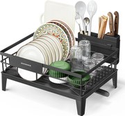 Sušička riadu, otočná o 360° a s výsuvným odtokom, čierna